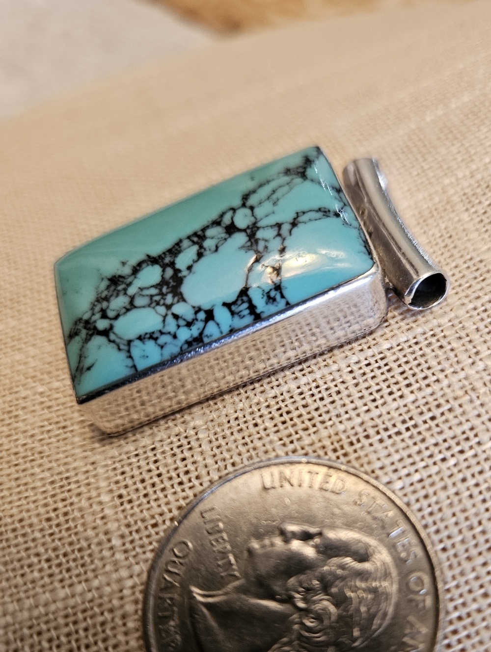 Large Blue Spiderweb Turquoise & Sterling Silver Pendant, Southwestern Style